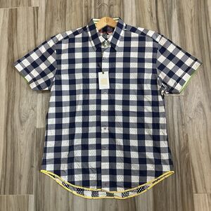 Robert‎ Graham X Plaid Check Floral L* Short Sleeve Shirt Designer Travel NWT
